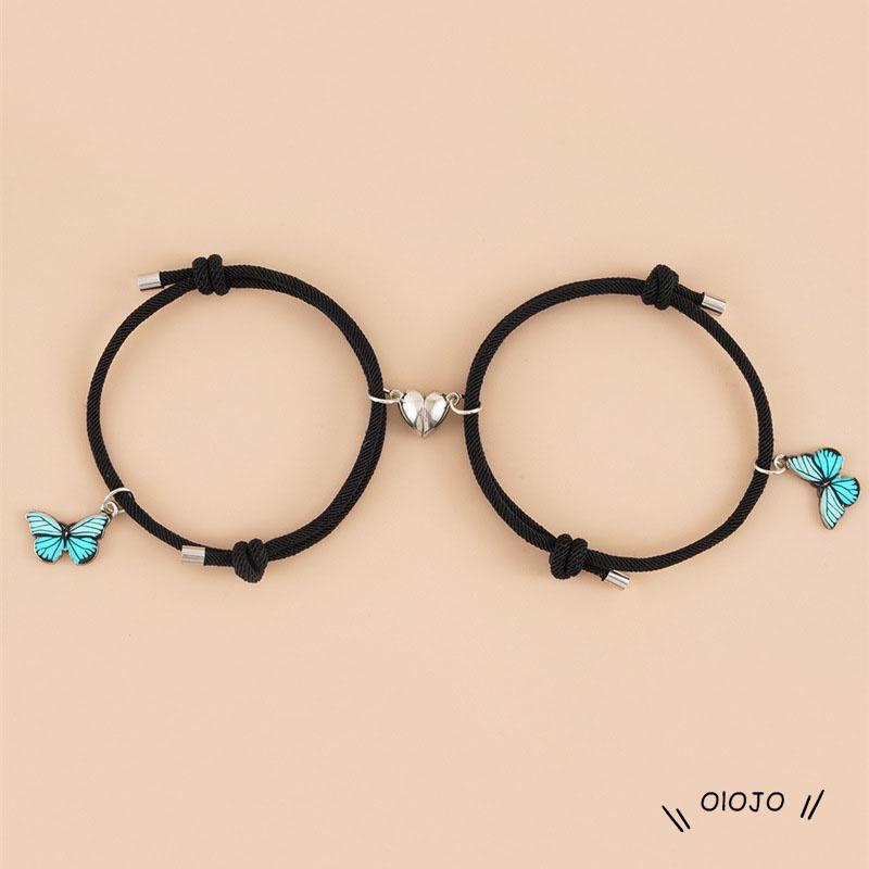 2Pcs Fashion Gelang Pasangan Magnetik Kupu-kupu Warna Tenunan Aksesoris Unisex - ol