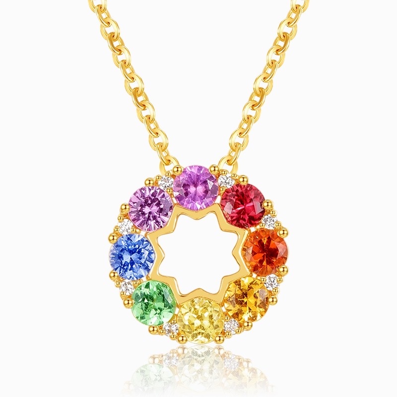 Natural Colored Gemstone 18K Gold Inlaid Sapphire Necklace