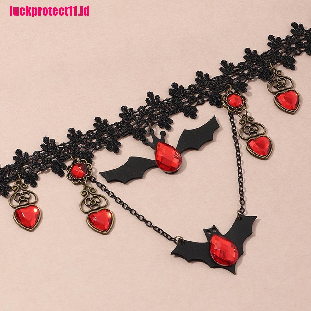 Kalung Choker Desain Kelelawar Warna Merah Gaya Gothic Untuk Halloween