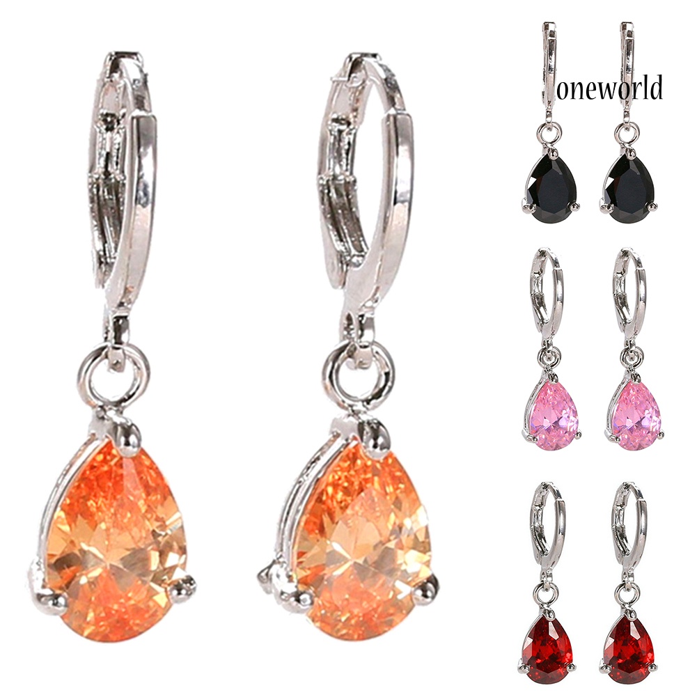 OW@ Women Teardrop Cubic Zirconia Dangle Hoop Earrings Wedding Party Jewelry Gift