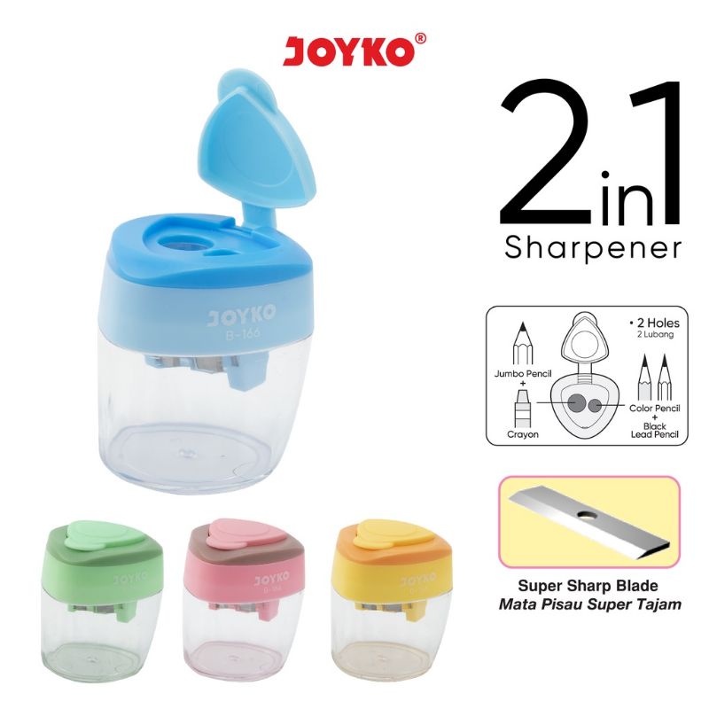 Rautan Serutan JOYKO Sharpener 2 in 1 B-166 Untuk Pensil dan Crayon