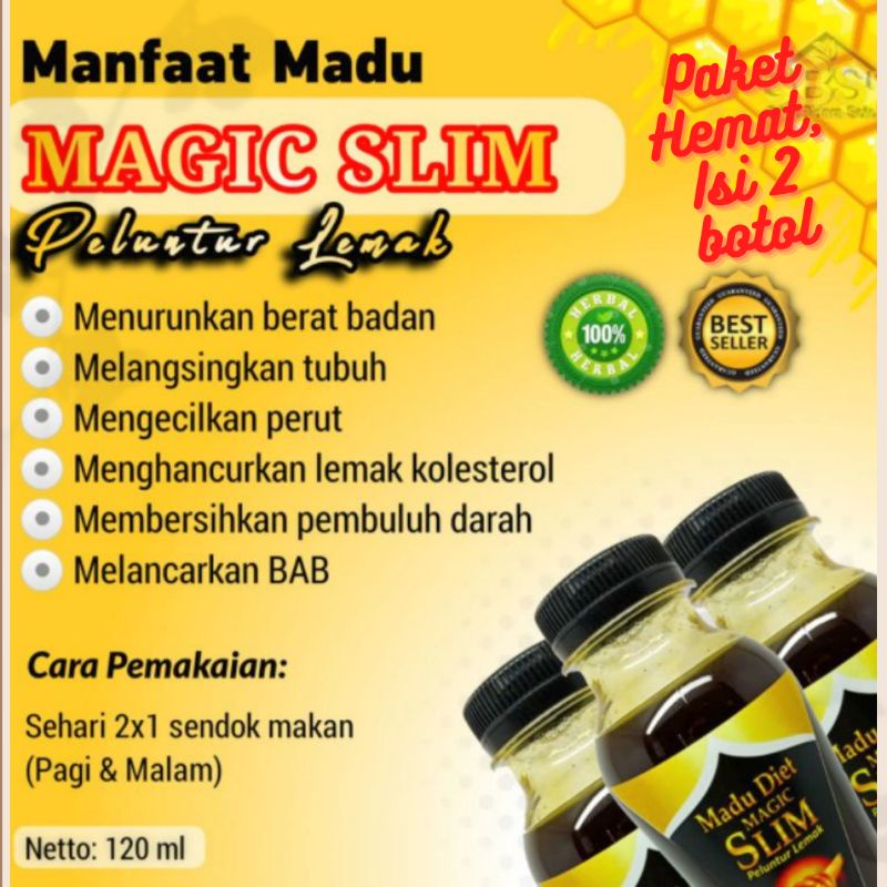 Paket Hemat Isi 2 Botol, Madu Diet Magic Slim Pelentur Lemak Diet Sehat 120 ml