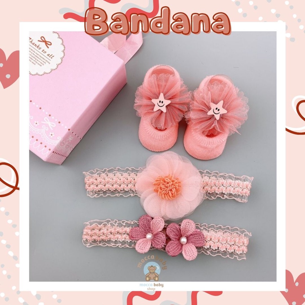 MBSS - HAMPERS BANDANA Set kaos kaki dan bandana bayi import dengan box cantik cocok untuk kado hampers