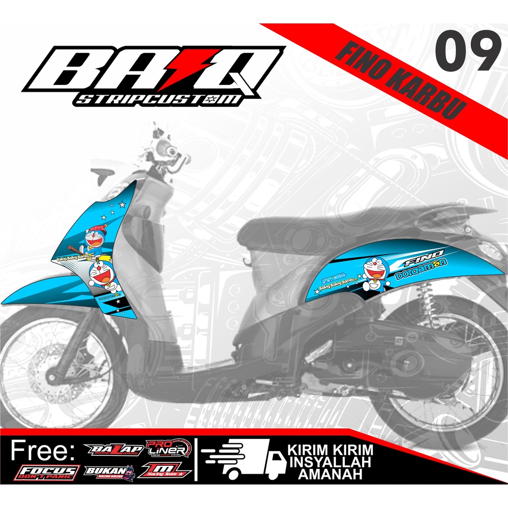 Sticker Striping Variasi Yamaha Fino Karbu - Striping Motor Fino Karbu Motif Doraemon Custom 09