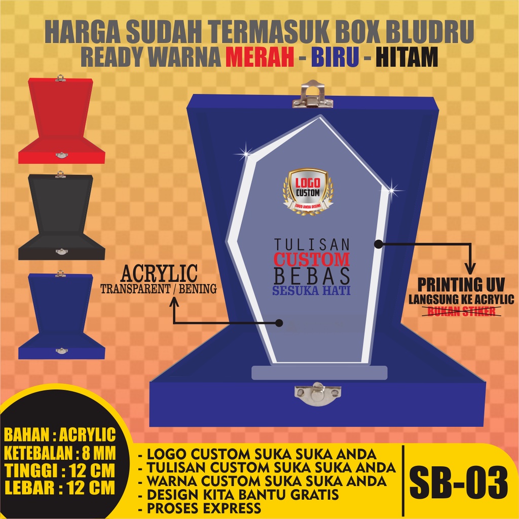 PLAKAT, PLAKAT AKRILIK, PLAKAT ACRYLIC, PLAKAT CUSTOM, VANDEL, PIAGAM PENGHARGAAN 15X10 + BOX SN03