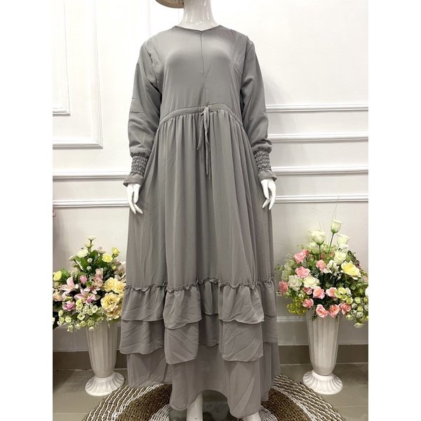 Gamis ceruty polos DEWASA MAYUNG UMPAK BAWAH full furing