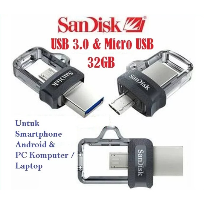 Sandisk Ultra Dual Drive OTG 32GB USB m3.0 - SDDD3-32G - Hitam