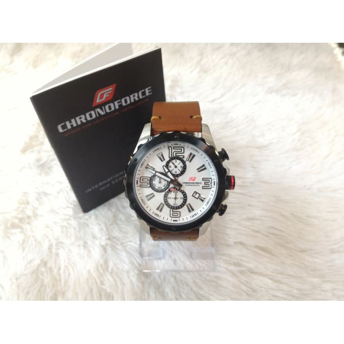 Chronoforce Jam Tangan Pria Strap Kulit CF 5235 Silver Original