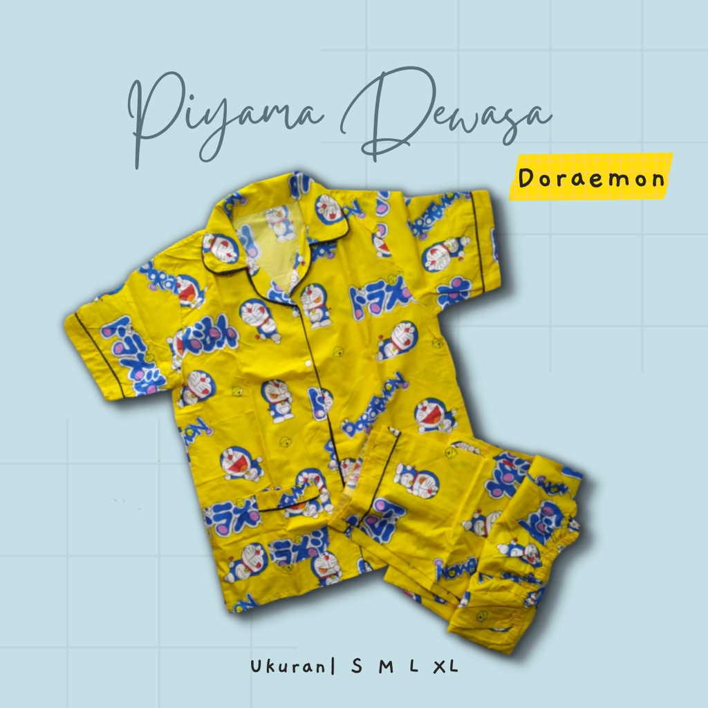TERMURAH PIYAMA DEWASA/BAJU TIDUR KARAKTER TERMURAH /GROSIR PIYAMA DEWASA MOTIF DORAEMON KUNING