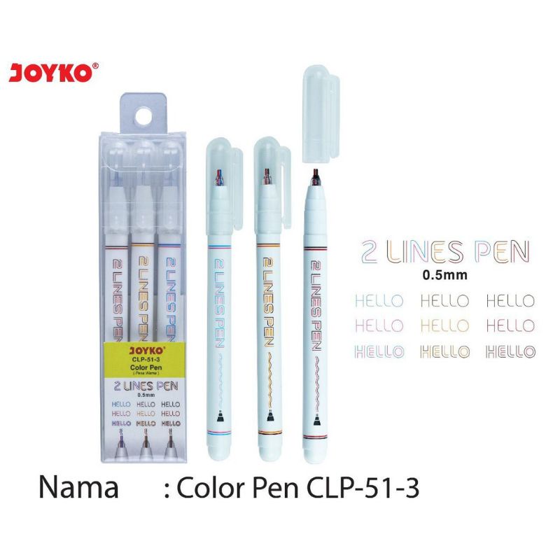 

JOYKO Color 2 Lines Pen CLP-51 Pena Jel 2 Warna Set Isi 3