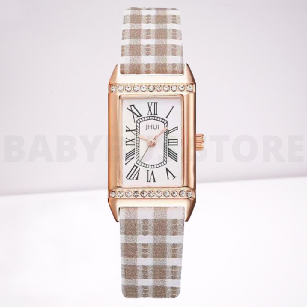 BBS J033 Jam Tangan Wanita Analog Quartz Bahan Kulit Bentuk Persegi Panjang Fashion Korea Import Murah