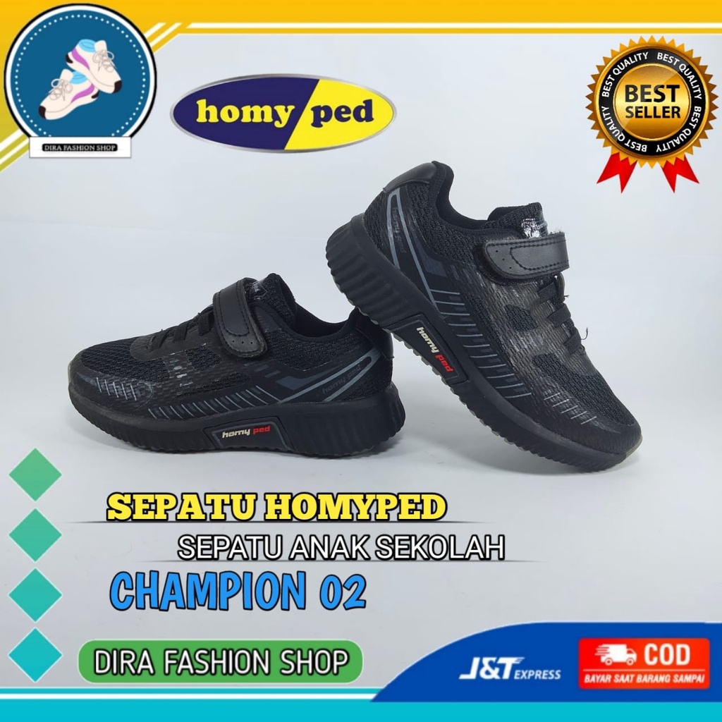 SEPATU SEKOLAH ANAK HOMYPED CHAMPION 02 TERBARU WARNA HITAM ORIGINAL MURAH