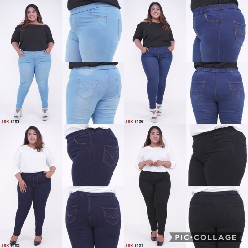 Celana jeans wanita pinggang karet - jegging wanita jumbo - jeans pensil wanita pinggang karet