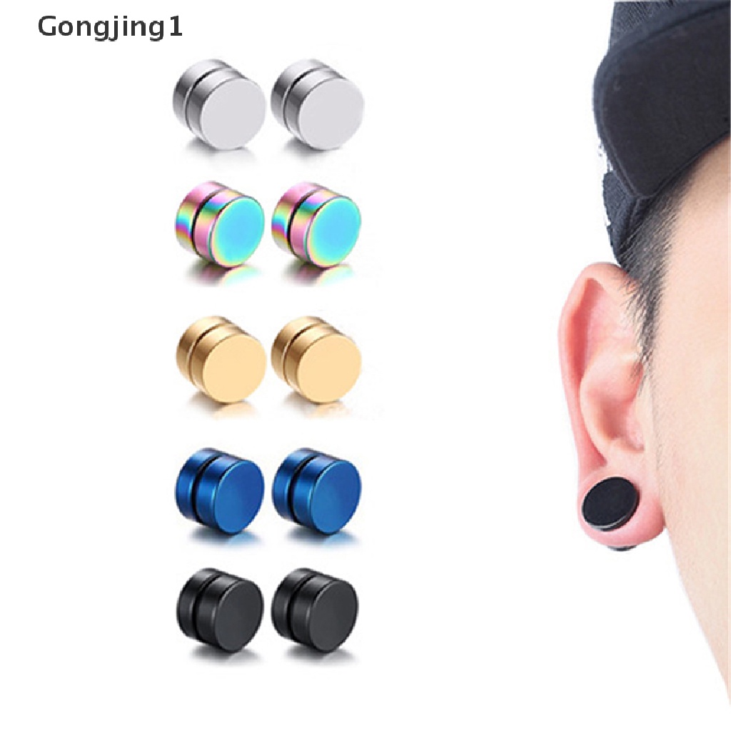 Gongjing1 3pcs / set Anting Magnet Tanpa Tindik Ukuran 6 / 8 / 10mm Gaya Punk Untuk Pria