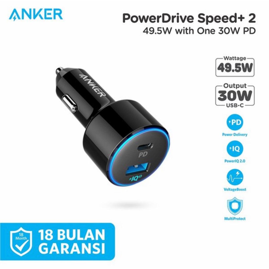 Anker Car PowerDrive II PD 2 Port 30W SKU : A2229