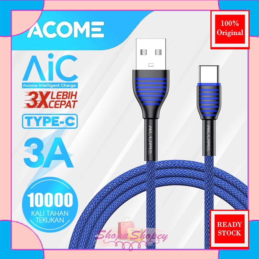 ACOME Kabel Data Type-C 100cm cable  AiC Fast Charging Garansi Resmi 1 Thn original ASC-010