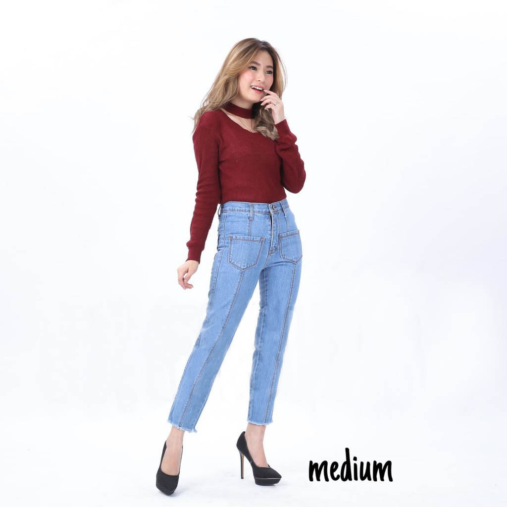 Rx Fashion Celana Boyfriend Pocket Tulang bahan jeans