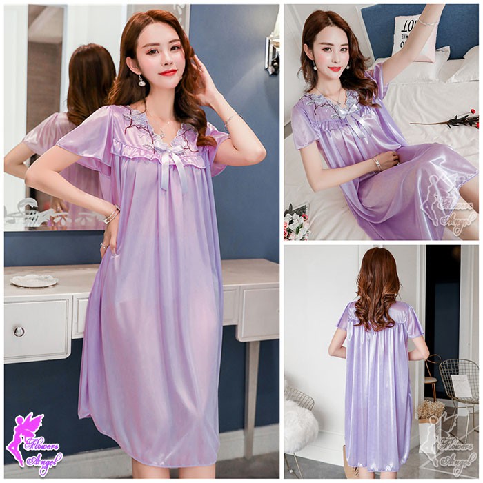 Daster Baju Tidur Wanita Satin Jumbo Big Size Sexy Sleepwear-7