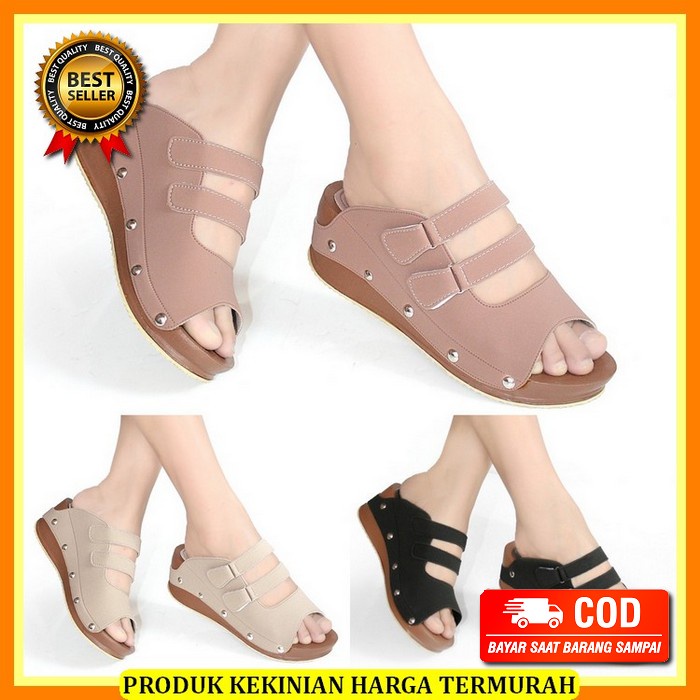Sandal Wanita Wedges Premium Murah Kekinian Style Trendy Wejes Cewek Perempuan Karet Korea Branded O