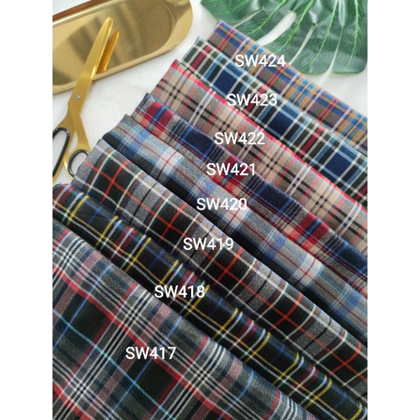 50 motif kain semiwoll tartan bahan kotak tr strech yarndyed harga per 0.5meter/happychild