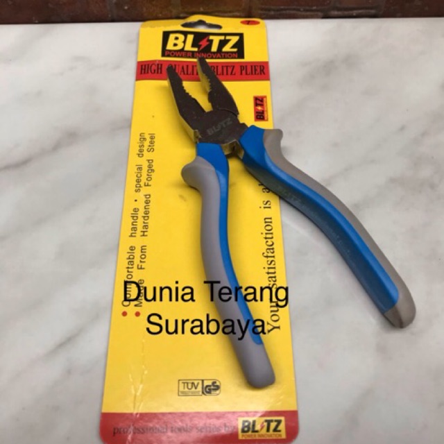 Tang Kombinasi BLITZ 8in Crom Abu Biru / Chrome Combination Plier 8 inchi / Tang Karet Serbaguna 8