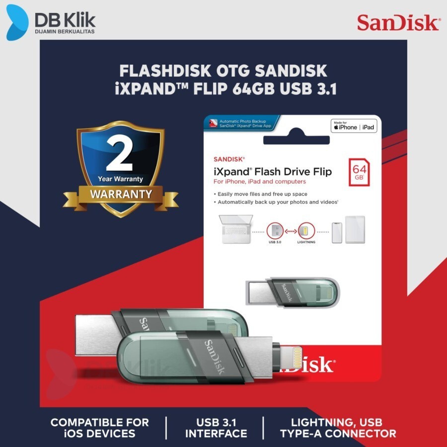 Flashdisk OTG SanDisk iXpand Flip 64GB USB 3.1 for iOs