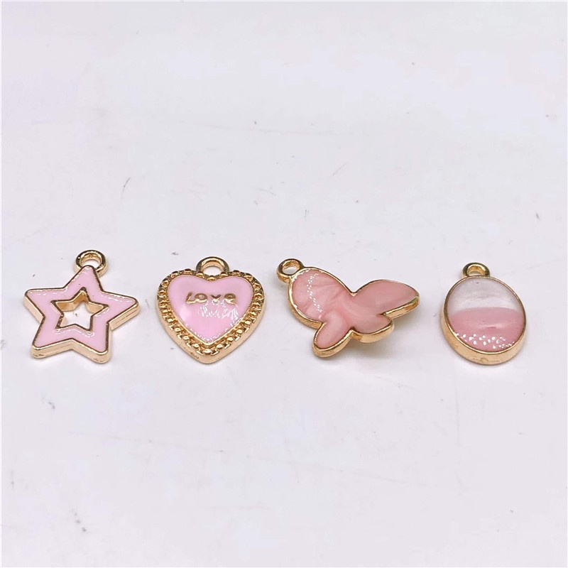 4pcs Liontin Bentuk Tetesan Air Bahan Alloy Warna Pink Untuk Anting Charms