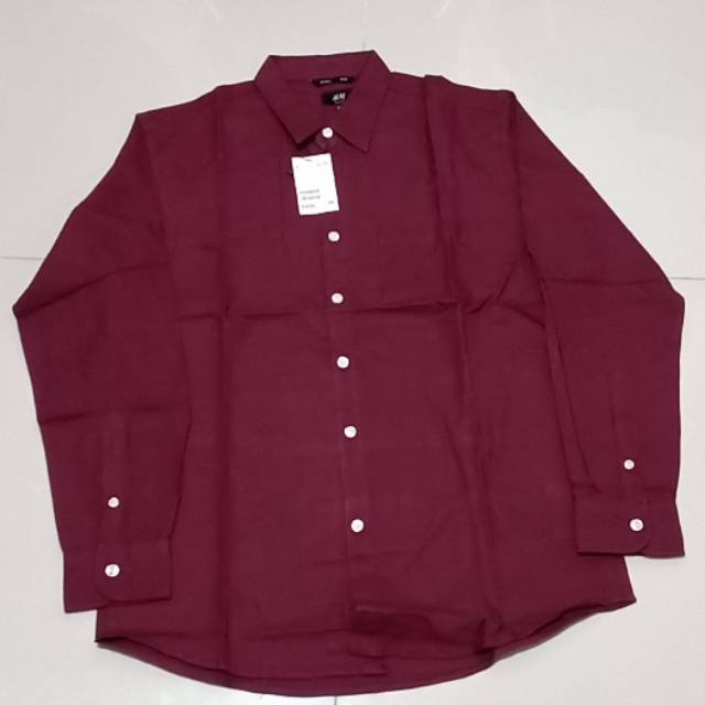 Kemeja Pria - Kemeja Panjang polos pria H&M maroon