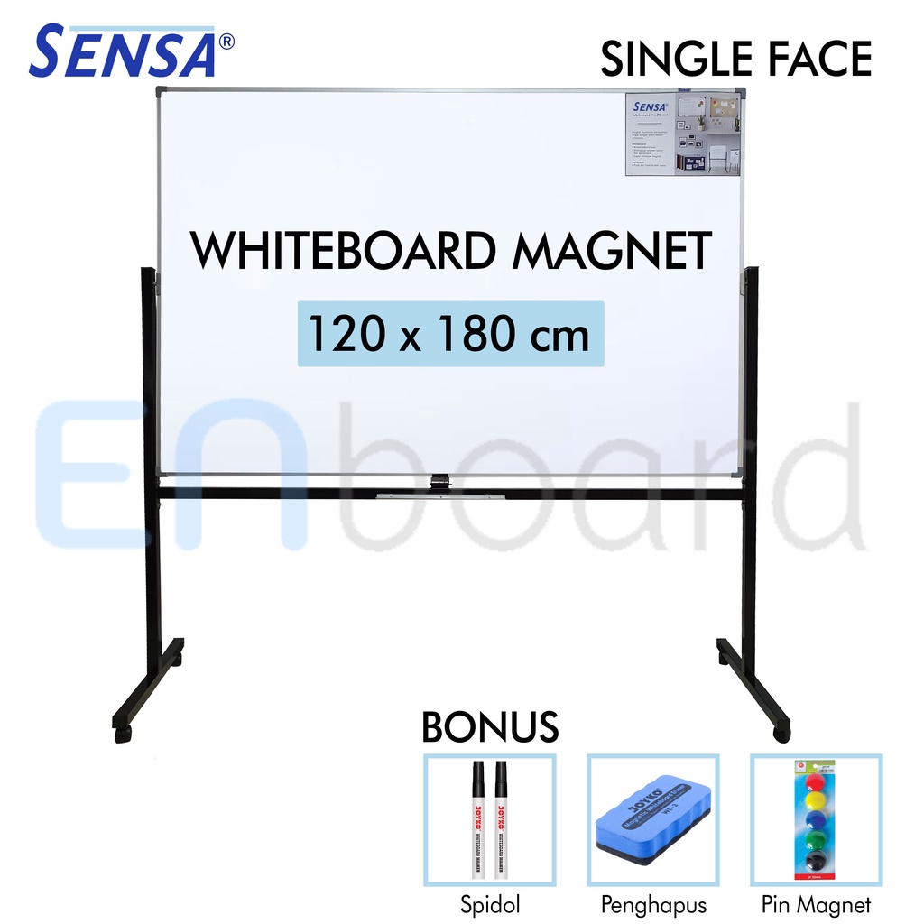 papan tulis whiteboard   white board standing magnet single face sensa 120 x 180 cm