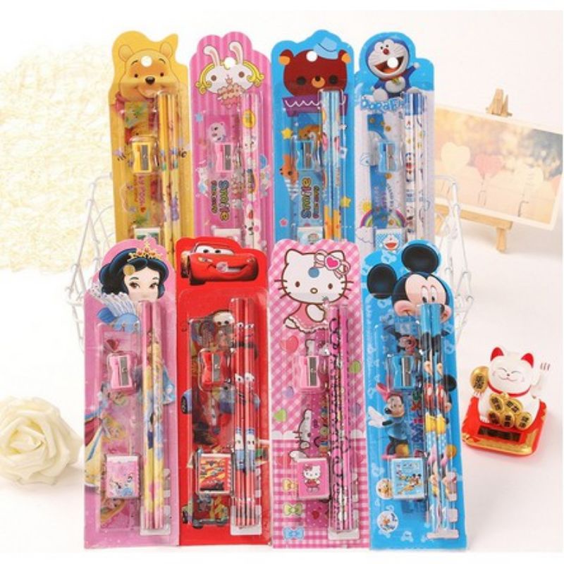 

Fathiya11shop COD ✔ MINI STATIONERY SET ALAT TULIS SEKOLAH 5 in 1 KARAKTER LUCU