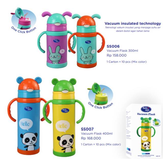 SS006 SS007 Babysafe Vacuum Flask 300ml &amp; 400ml Termos Bayi Baby Safe