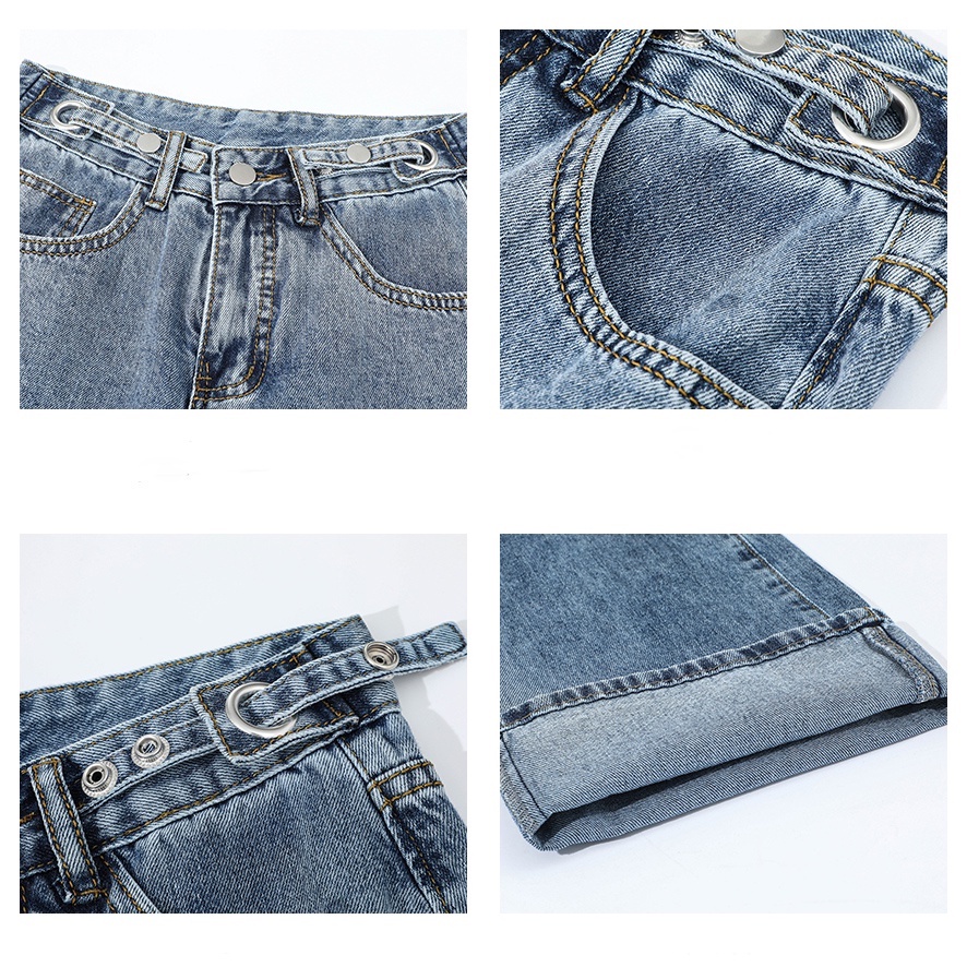 Highwaist Kulot Jeans Wanita Loose Celana jeans korean kekinian（realpict）