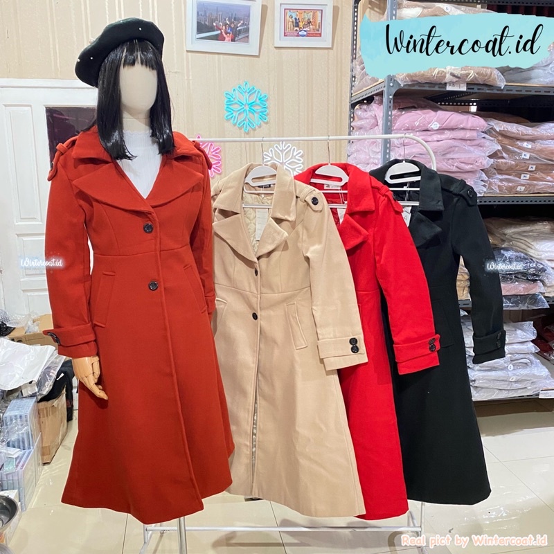 Long coat wool wanita Emily wol jacket mantel import panjang spring autumn winter korean style hangat coklat hitam merah