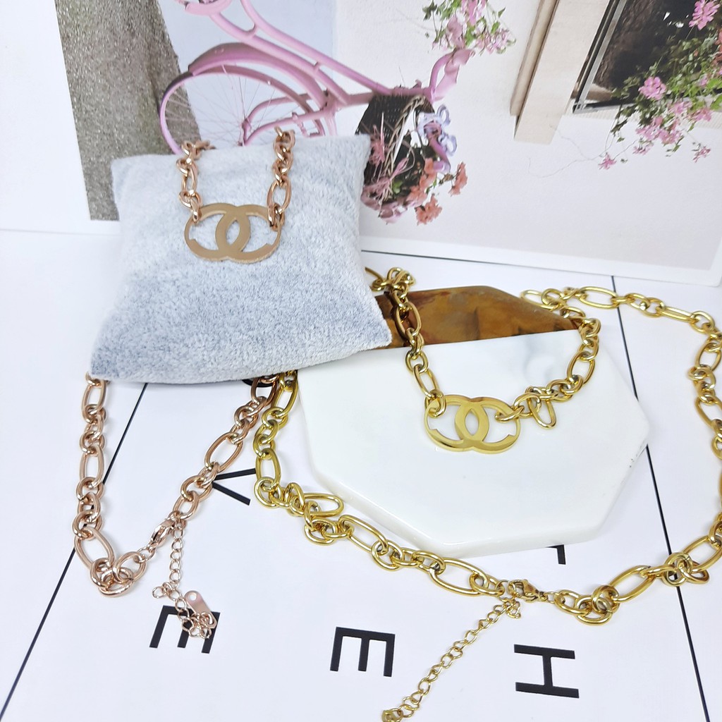 Kalung Titanium Kpop Korea Kdrama Import Fashion Rantai Besar Tebal Chunky Chain Rose Gold - BN414