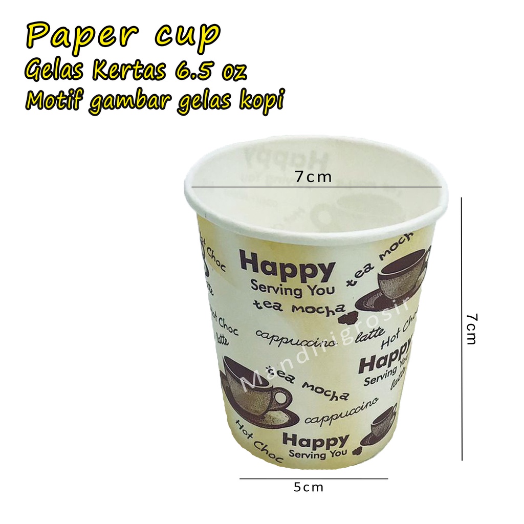 Paper cup * Gelas Kertas * Motif gambar gelas kopi * Isi 50pcs 6.5 oz