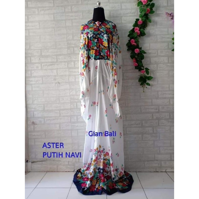 mukena terusan bali abaya putih bunga