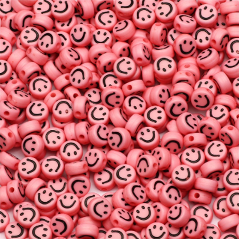 100pcs Manik-Manik Bulat Motif Smiley Bahan Akrilik Warna-Warni Ukuran 4x7mm Untuk Membuat Perhiasan Handmade Diy