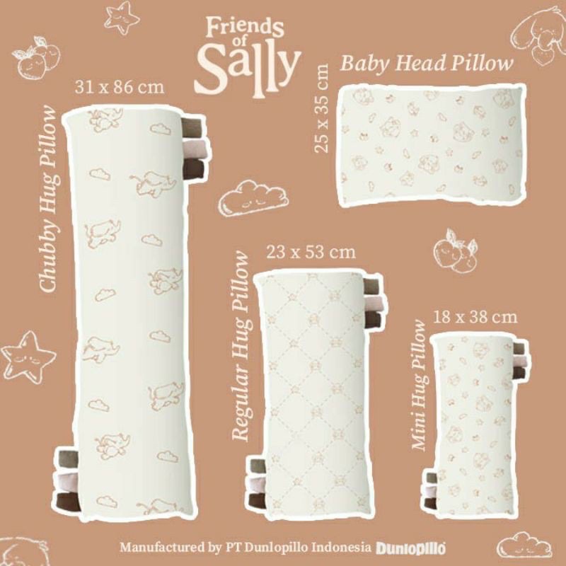 READY STOCK Friends of Sally baby head pillow mini hug pillow reguler hug pillow chubby hug pillow