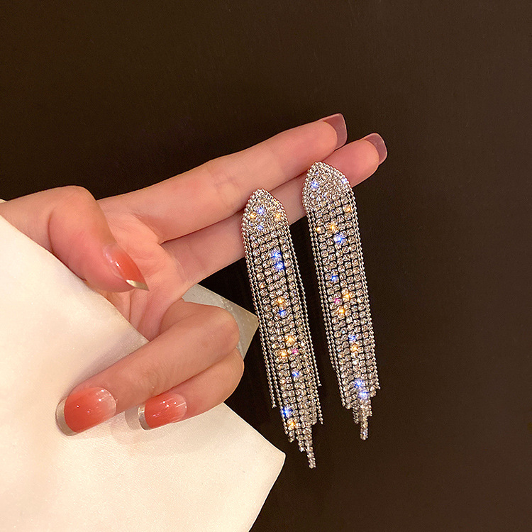Anting Rumbai Panjang Bentuk Segitiga Geometris Bahan 925 Silver Gaya Eropa Dan Amerika-2