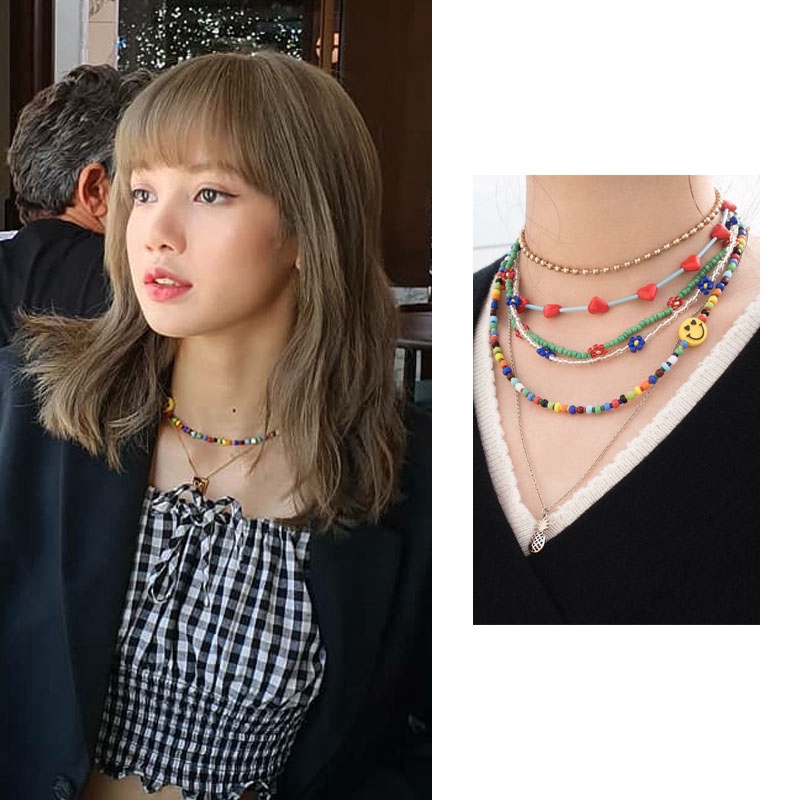 Kalung Rantai Dengan Manik-Manik Warna-Warni Gaya Bohemian Untuk Wanita
