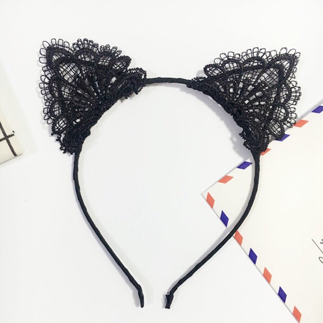 Bando kucing renda neko mimi nekomimi hitam headband cat lace | Shopee