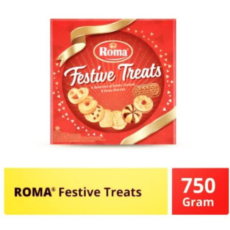 Roma Festive 765gr Treats Butter Coockies Biscuit Roma Biskut Kaleng Merah Treat