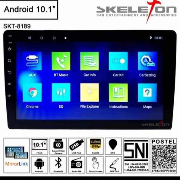 Head Unit Android 10inch Skeleton 8189 Double Din Bluetooth GPS 1/32GB