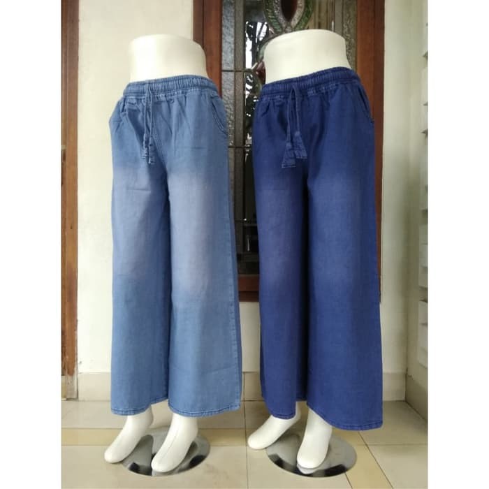 Celana Kulot Jeans Wanita Denim Panjang