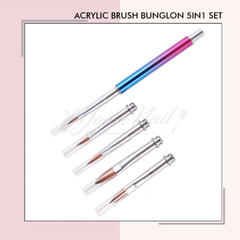 5in1 acrylic brush bunglon set kuas nail art acrylic 3d 5 in 1