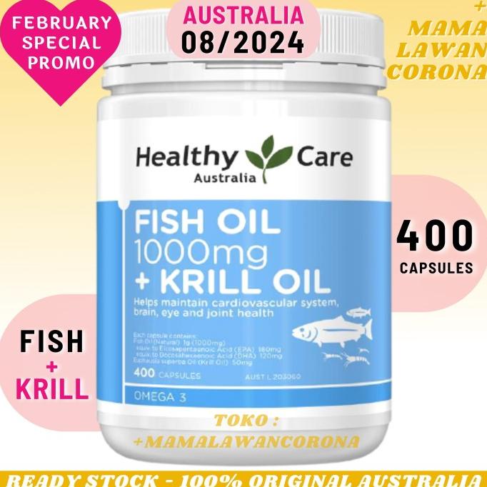 HEALTHY CARE Fish Oil 1000mg + Krill Oil - 400 Capsules AUSTRALIA - Segel Sempurna Lc