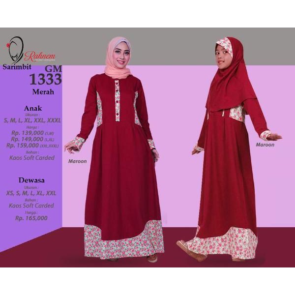 Rahnem Diskon s/d 30% - Gamis GM 1333 & Couple Sarimbit Pasangan Ibu Anak