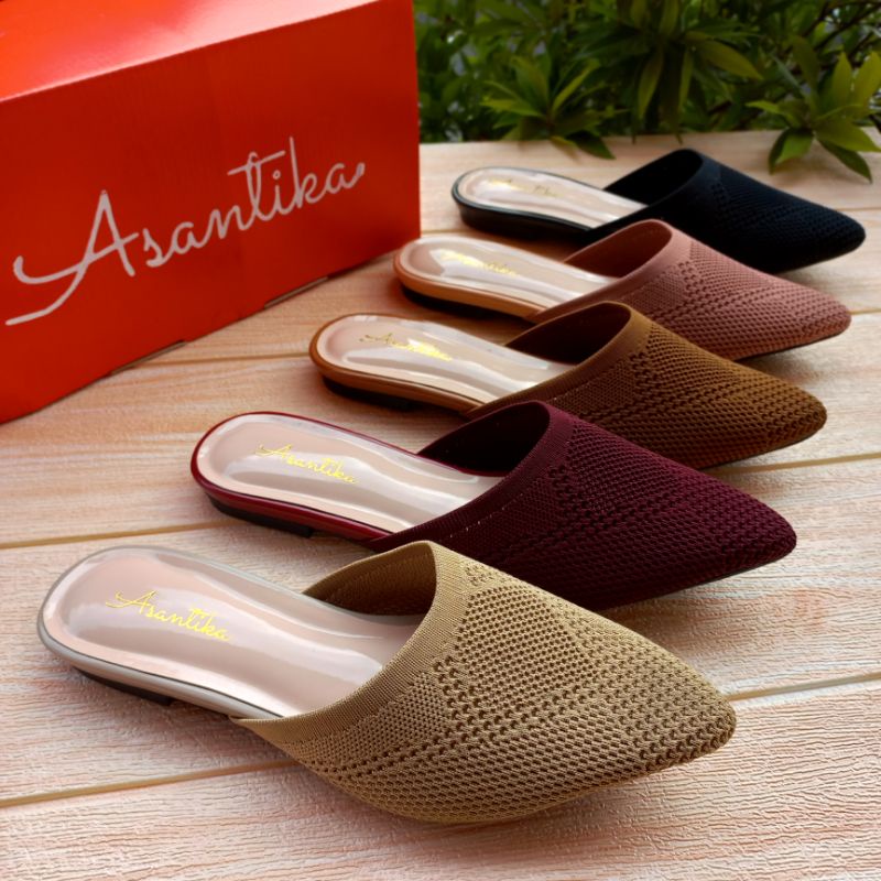 Sandal Sendal Heels Rajut Wanita Cewek Flat Trepes Hak Pendek Tanpa Hak 1 cm Datar Empuk Tidak Licin