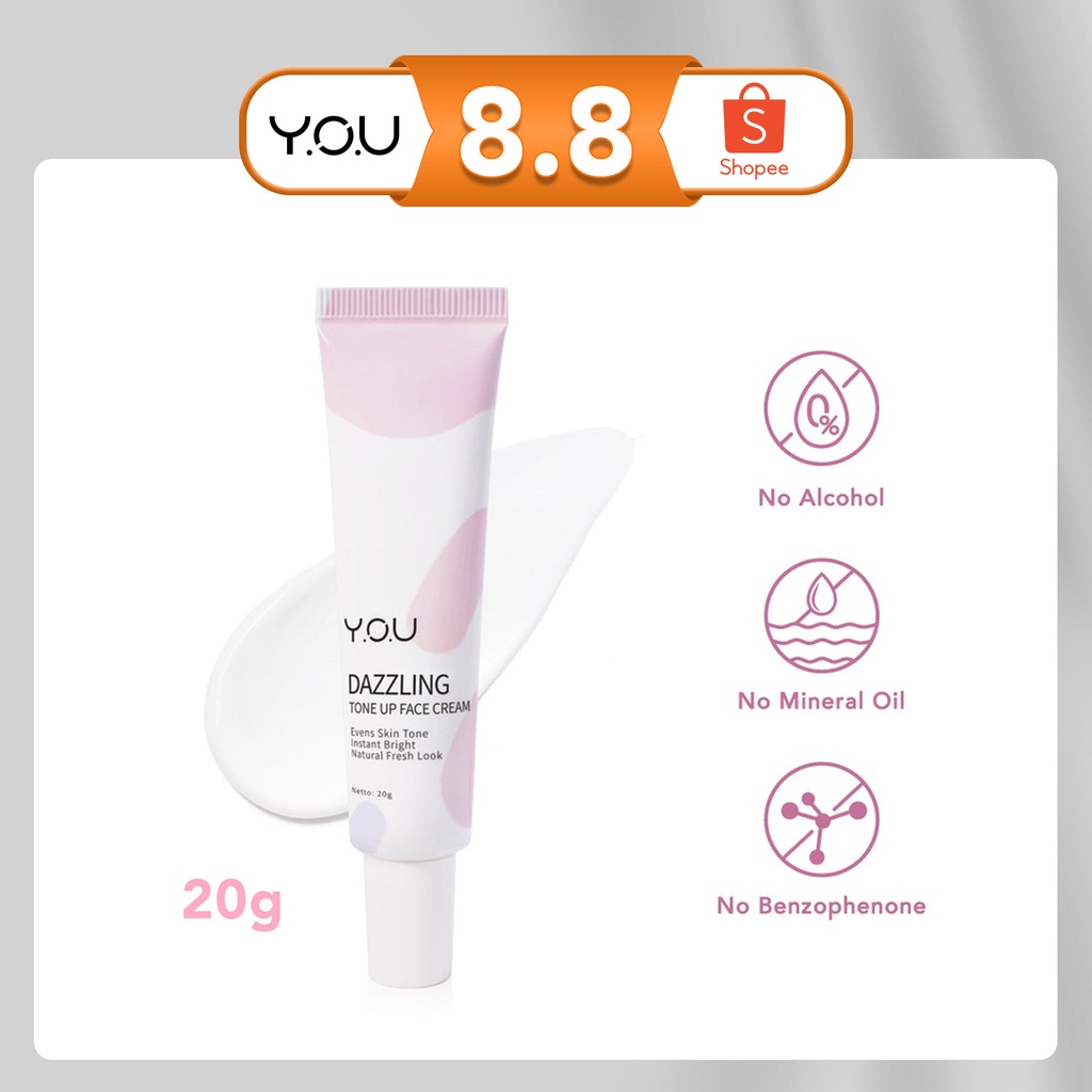 YOU Y.O.U Dazzling Tone Up Face Cream (Efek Cerah Seketika) Cream Krim Wajah | Mencerahkan Warna Kulit