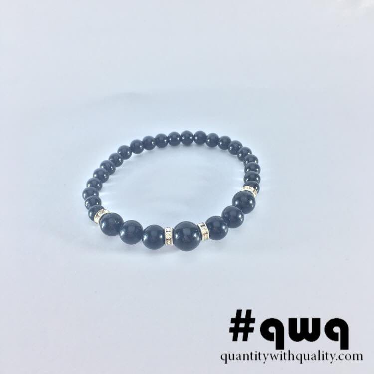 gelang black onyx and silver charms keren cowok cewek bracelet stone batu custom